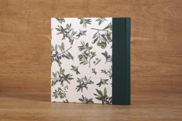 Handmade album with olive motif and linen spine